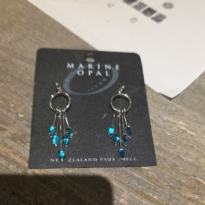 Marine Opal Paua Shell Silver and Blue Dangle Earrings
